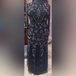 Blue and Silver Sequin Embellished Sleeveless Gown